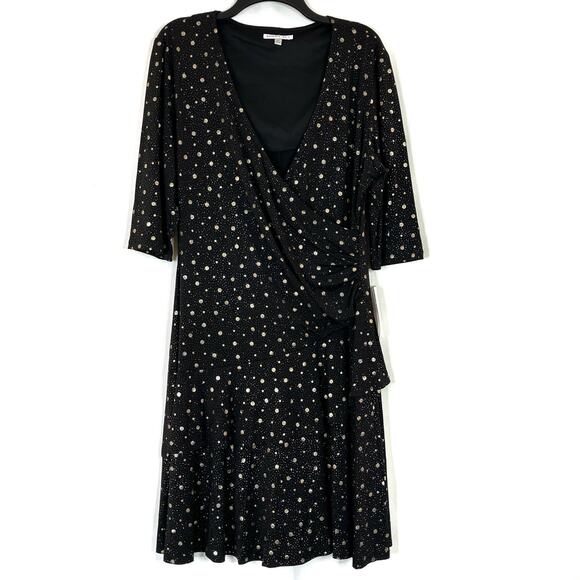 Robbie Bee | Black Gold Metallic Dot Layered Ruffle Dress NWT Womens XL - Picture 1 of 11